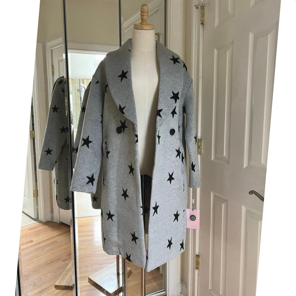 Avec Les Filles Double Breast Celestial Star Print Coat